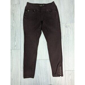 NWOT Belle Kim Gravel Pants Womens 10 Dark Brown Pull On Stretch Skinny 231